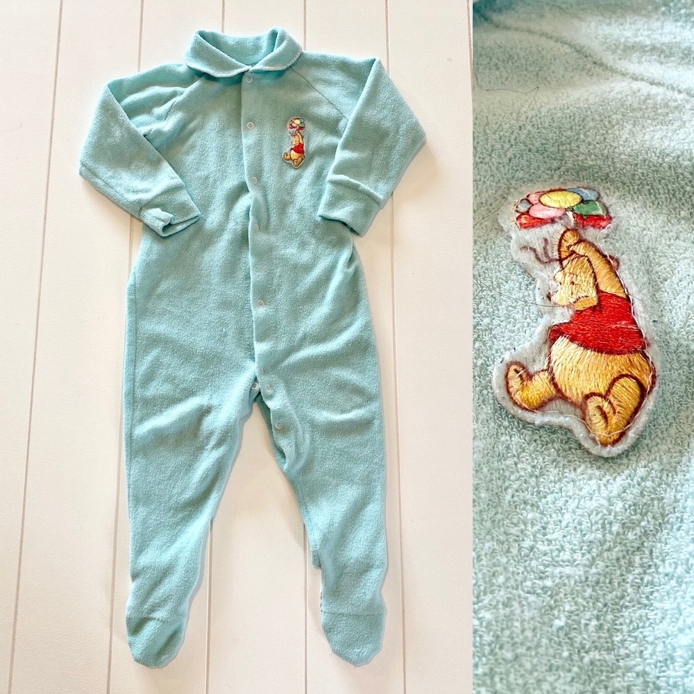 Vintage Winnie the Pooh Fleece Footed Pajamas, Teal Sleeper, 18 Months - Picture 2 of 11